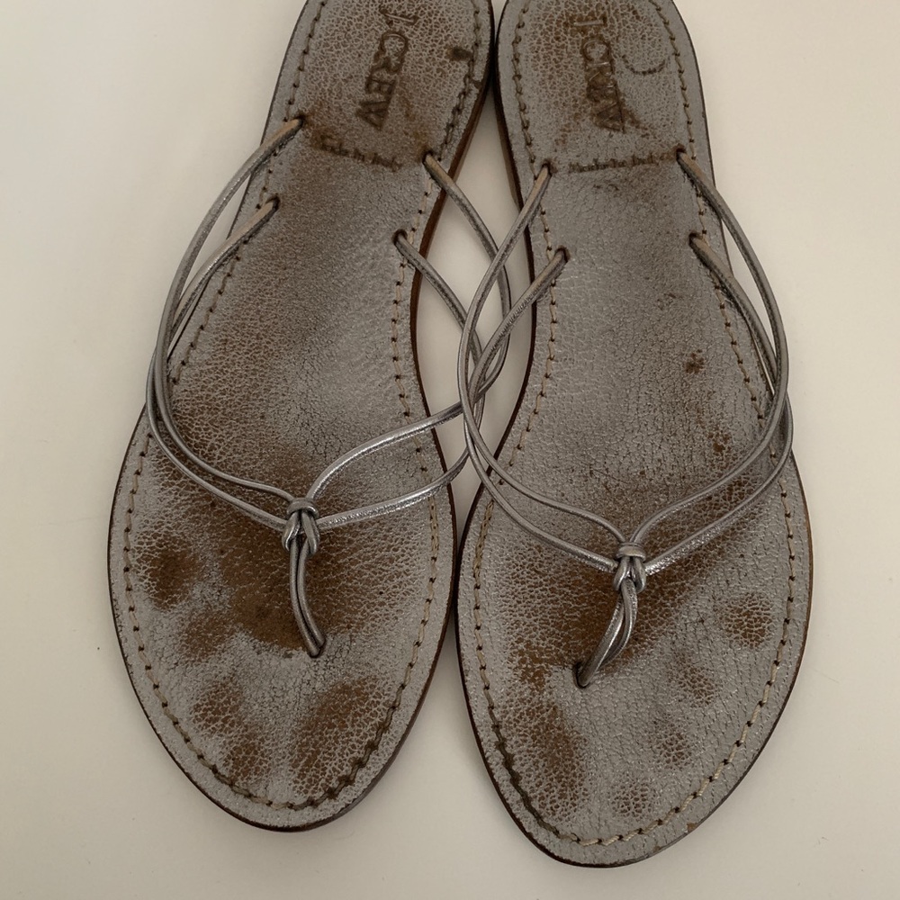 J.Crew Italian Leather Silver Strappy Sandals